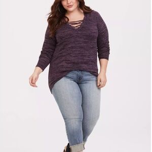 EUC Torrid Super Soft Plush Strappy V-Neck Knit Hi-lo Hoodie Purple Size 2x